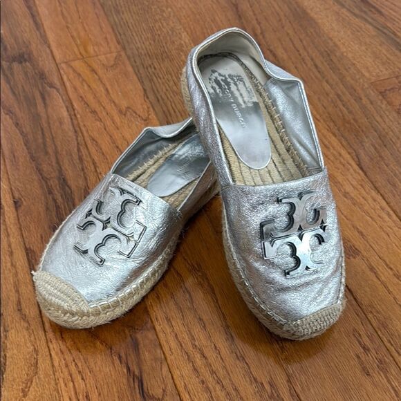 Tory Burch Shoes - Tory Burch Metallic Silver Espadrilles